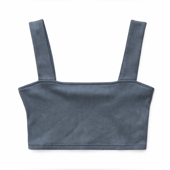 Slate Blue/Grey Ribbed Crop Top - Picture 2 of 8